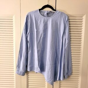 Tibi Chambray Asymmetric Hem Long Sleeve Top Blue Size 10